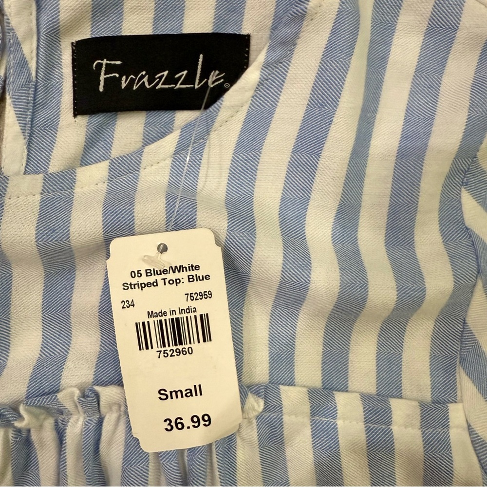 NEW WITH TAGS! Blue & White Striped Tiered Ruffle Tunic Top | Small - Picture 6 of 7